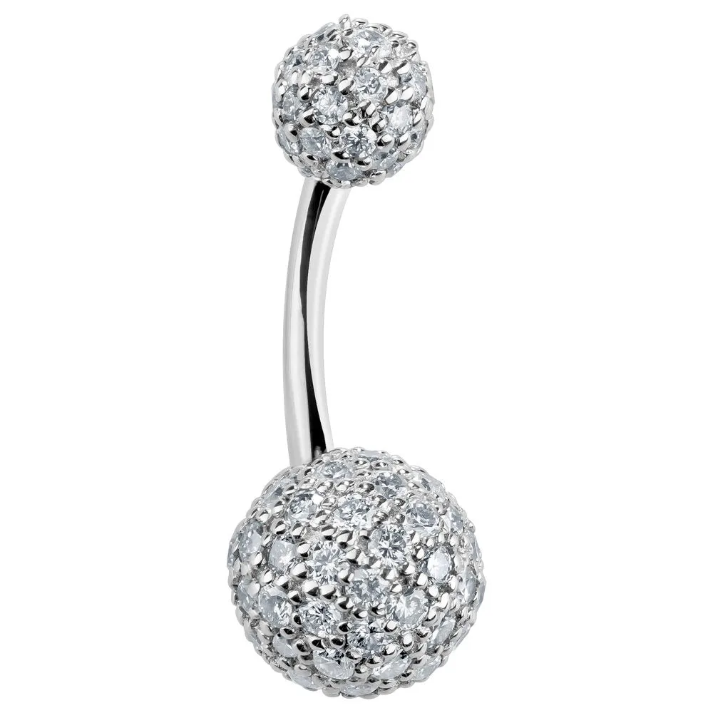 Authentic Diamond Pave 14k White Gold Belly Bar