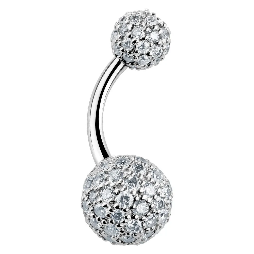 Authentic Diamond Pave 14k White Gold Belly Bar