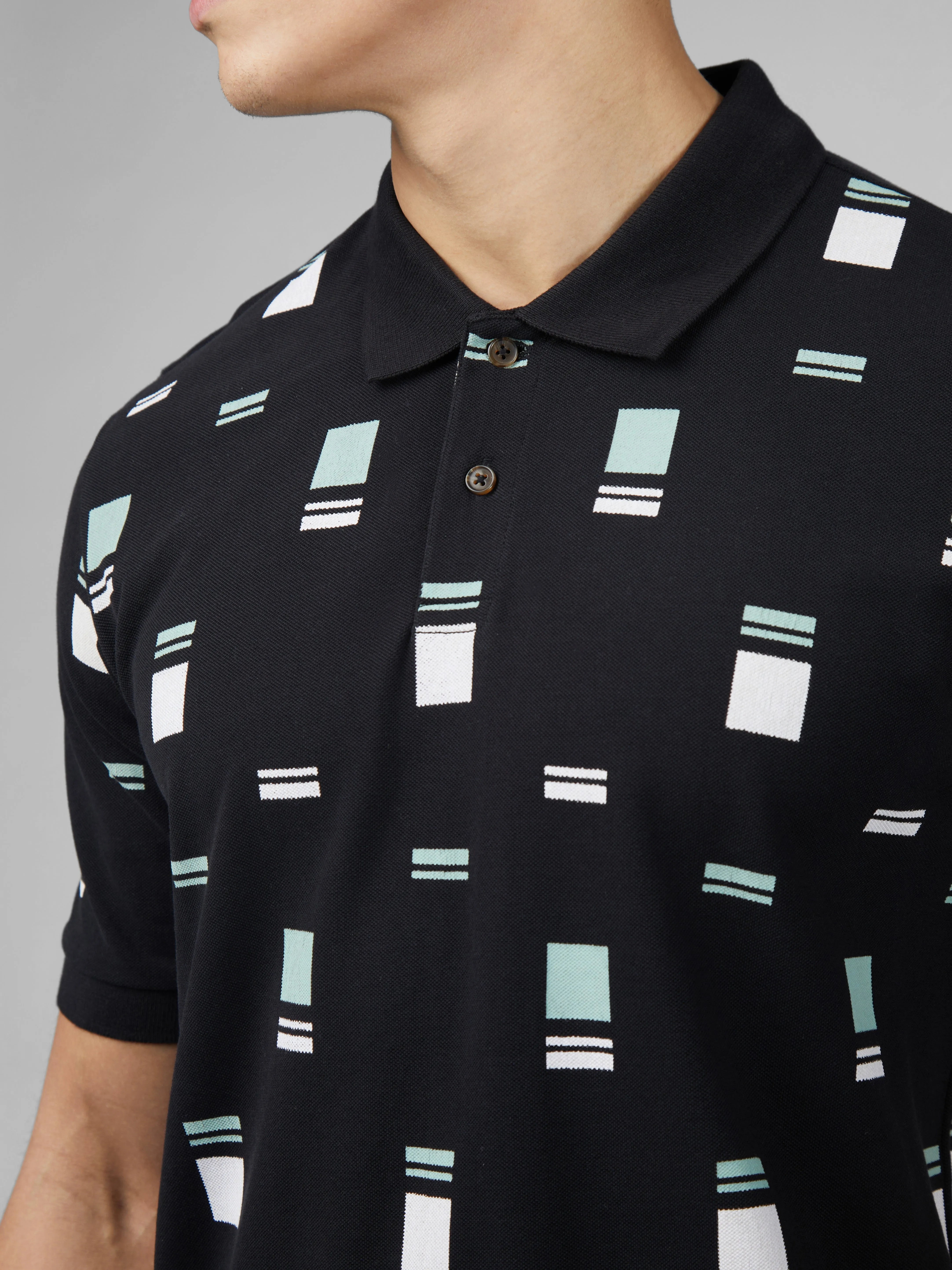 B by Ben Sherman Scatter Chequerboard Mod Stripe Polo - Black