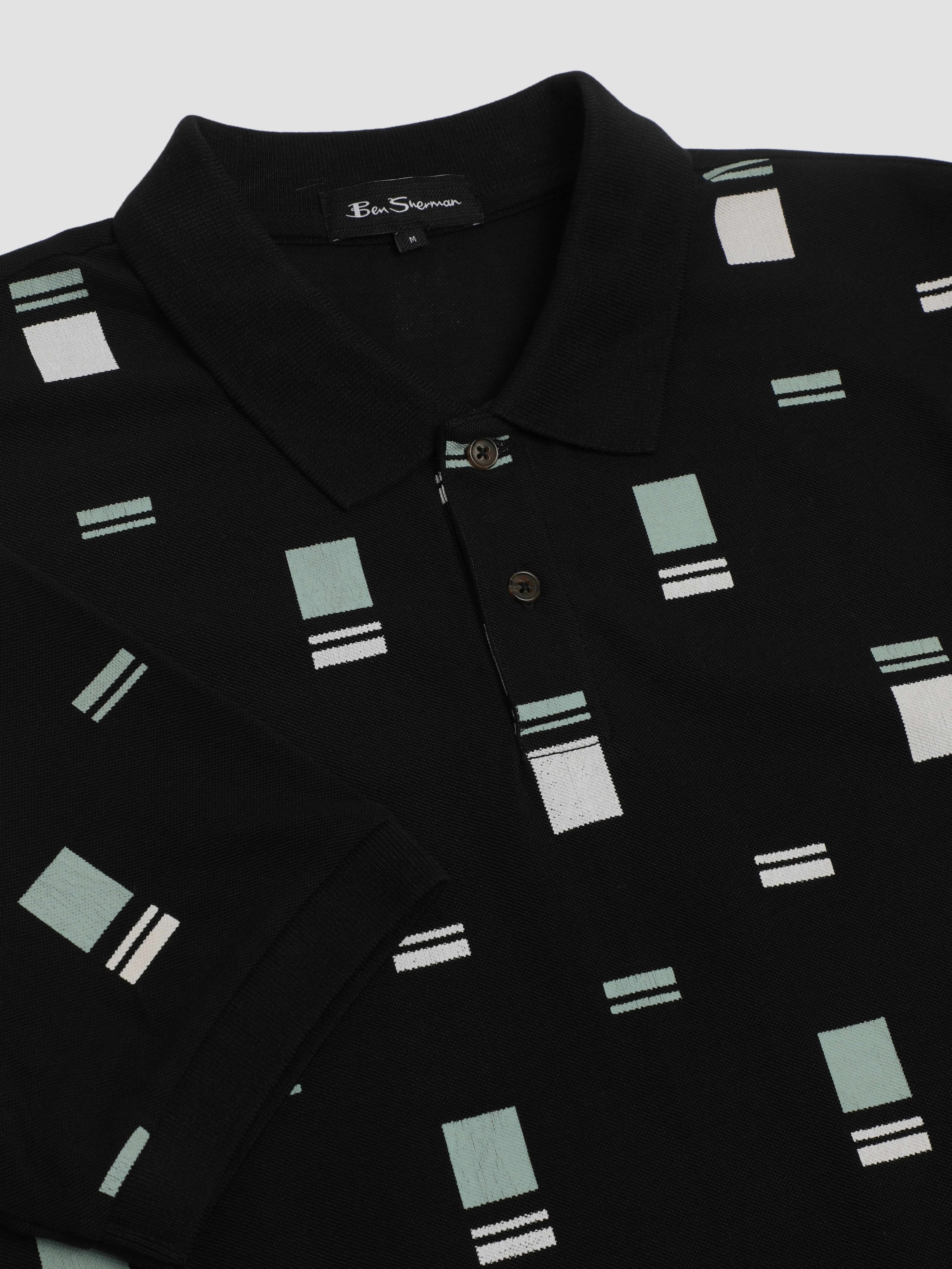 B by Ben Sherman Scatter Chequerboard Mod Stripe Polo - Black