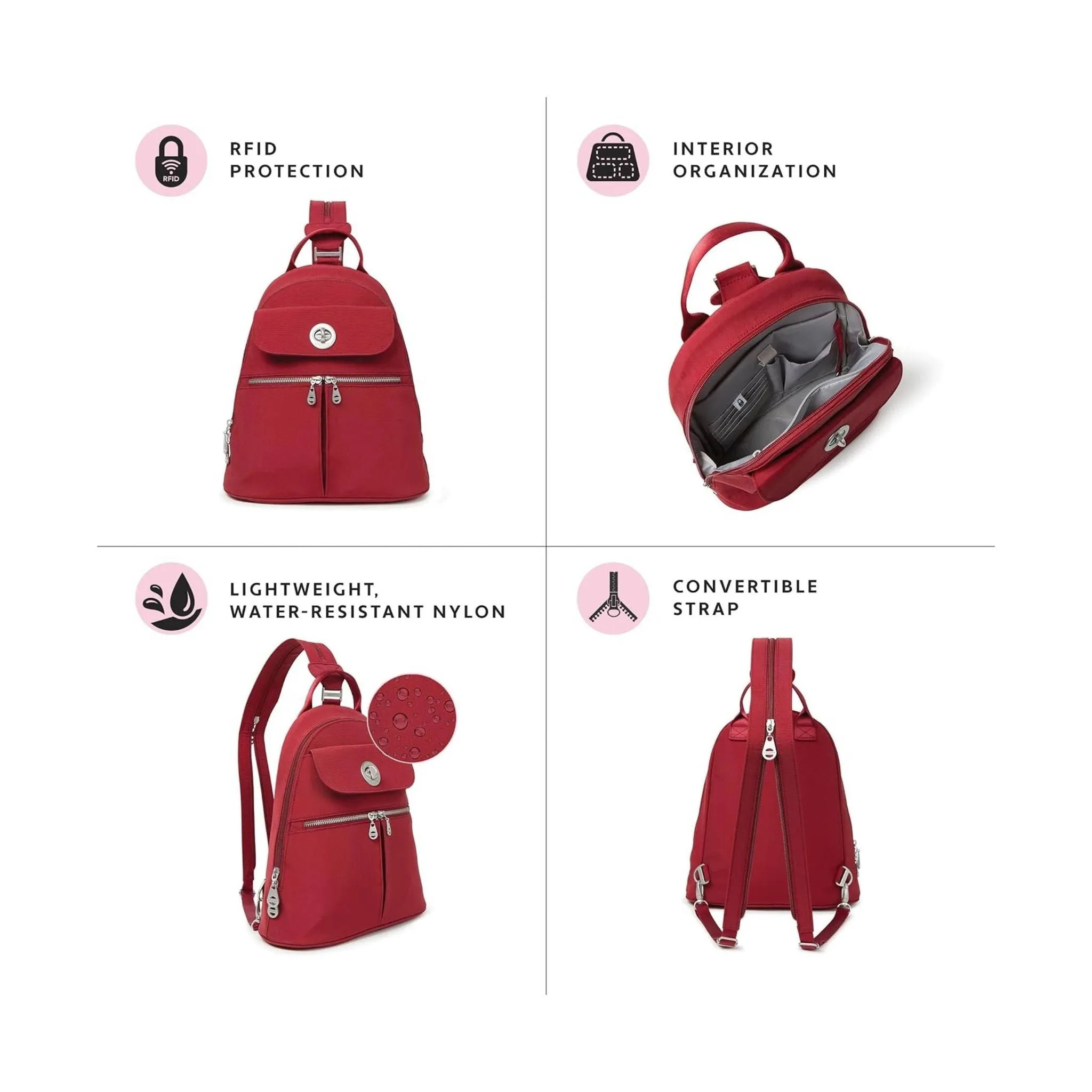 Baggallini Women's Naples Convertible Backpack - Ruby Red