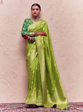 Beautiful Pista green jacquard silk saree - rent