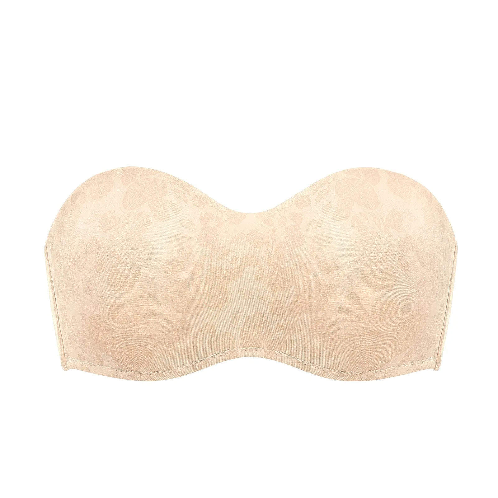 Beige Hibiscus Floral Seamless Strapless Full Coverage Bra for Women