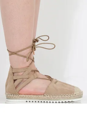 Beige Suede Lace Up Espadrilles - Marisa