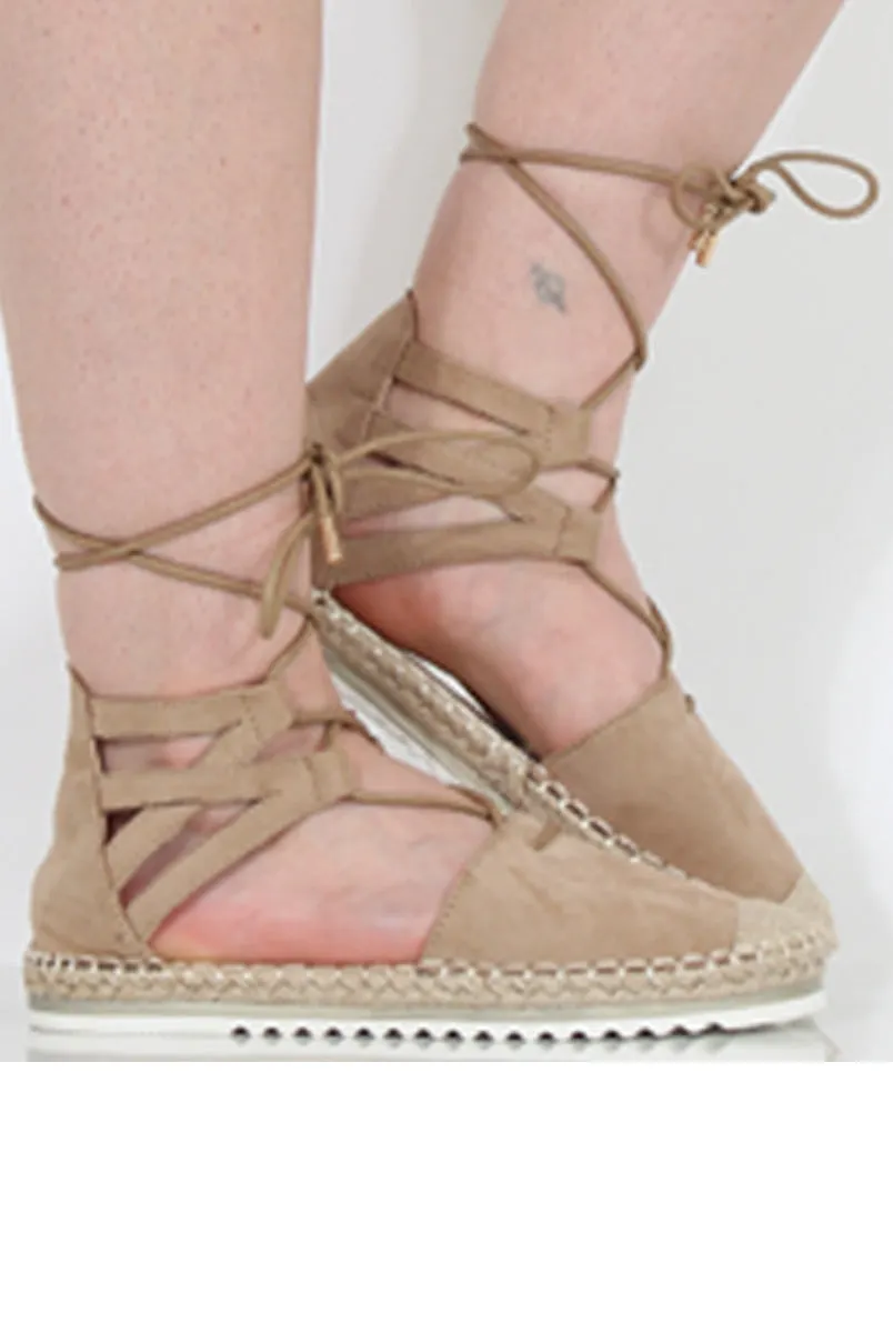 Beige Suede Lace Up Espadrilles - Marisa