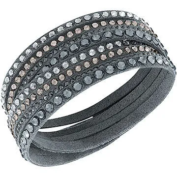 BELLA JACK Grey Leather Embellished Wrap Bracelet With Black Chrysolite