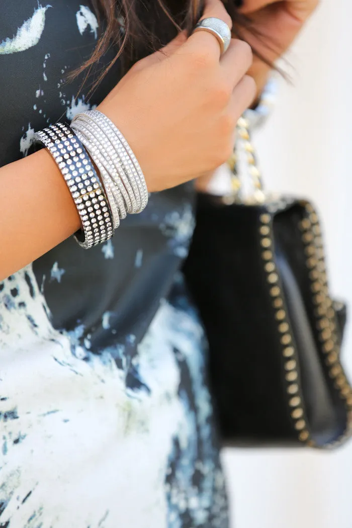 BELLA JACK Grey Leather Embellished Wrap Bracelet With Black Chrysolite