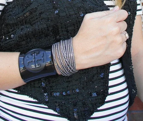 BELLA JACK Grey Leather Embellished Wrap Bracelet With Black Chrysolite