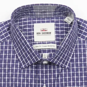 BEN SHERMAN - Dobby Check Modern Slim Fit Shirt - NAVY PLUM