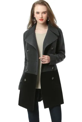 BGSD Women Riley Color Block Wool Pea Coat