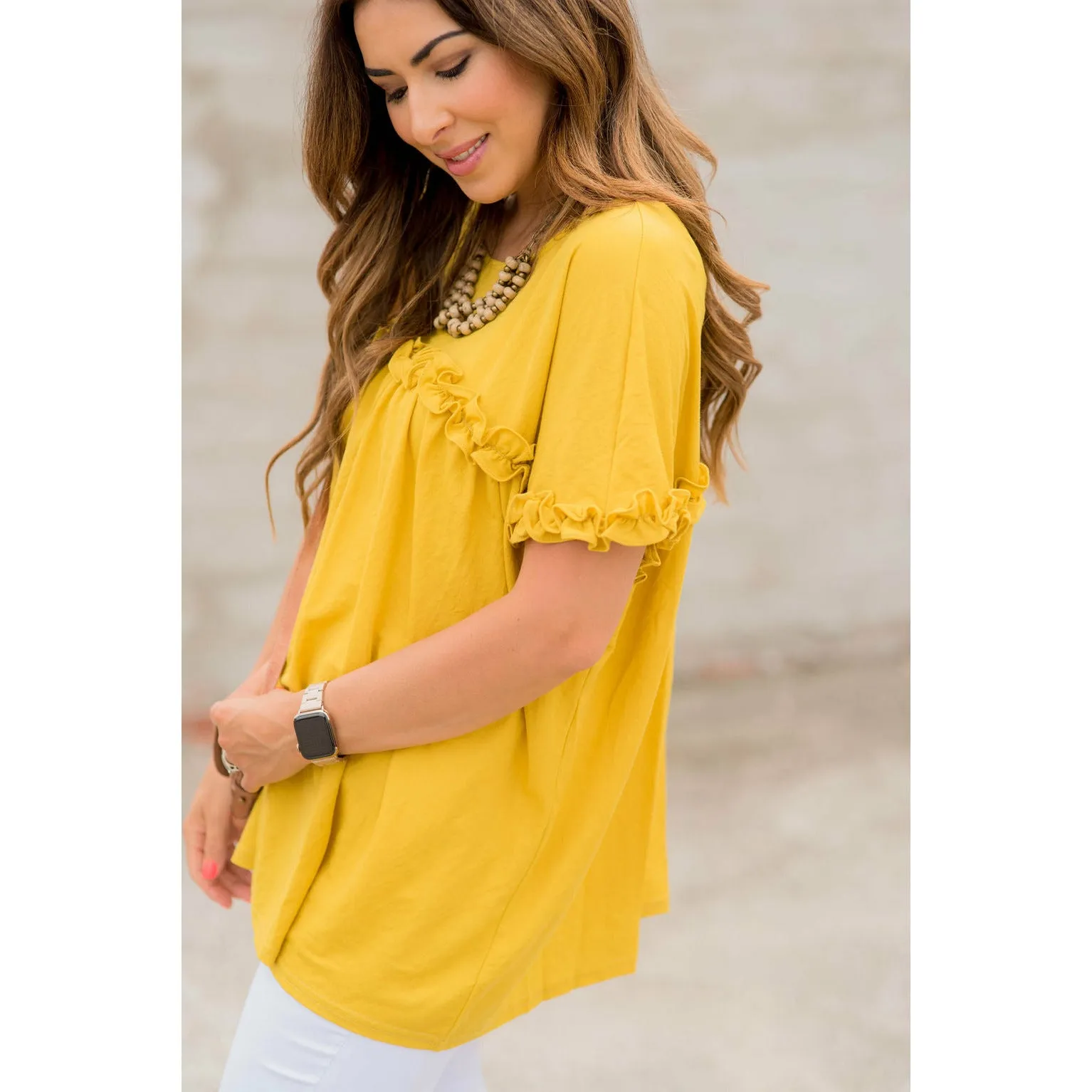 Bibbed Frilly Short Sleeve Relaxed Tee