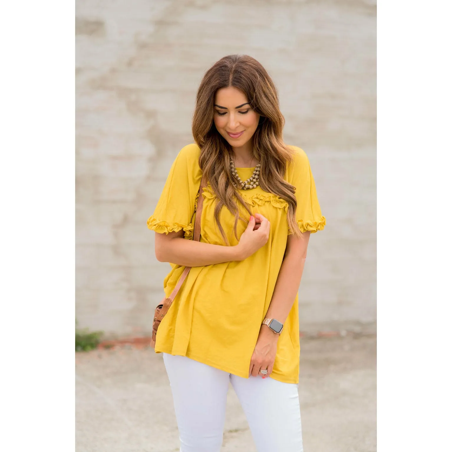 Bibbed Frilly Short Sleeve Relaxed Tee