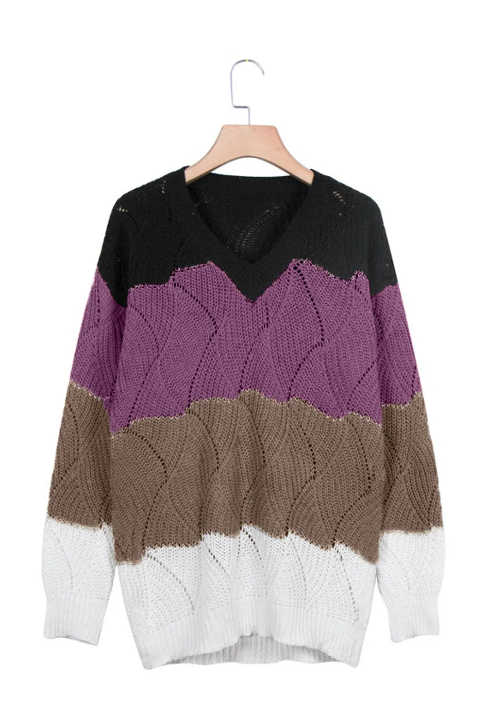 Black Color Block Textured Knit Sweater