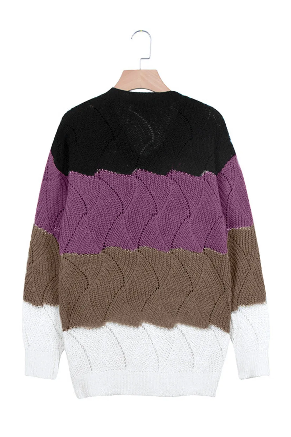 Black Color Block Textured Knit Sweater