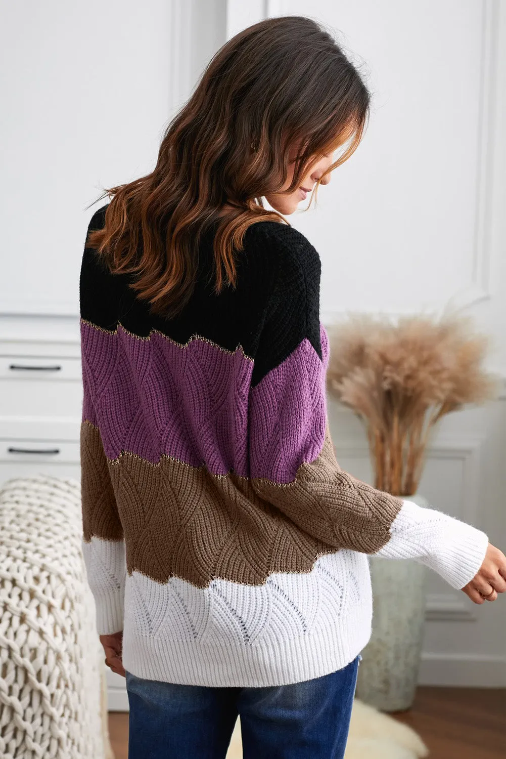 Black Color Block Textured Knit Sweater