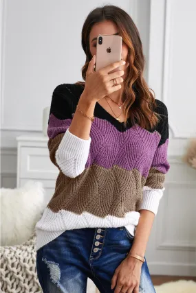 Black Color Block Textured Knit Sweater