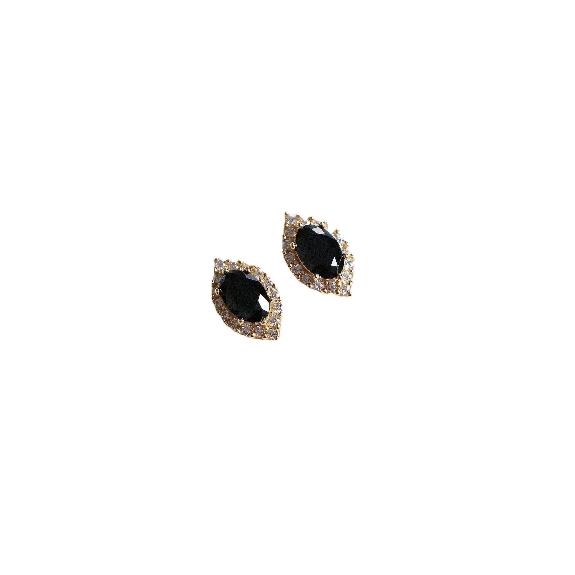 Black French Agate Stud Earrings - 925 Sterling Silver