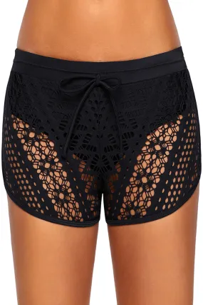 Black Hollow Out Lace Bottom Short