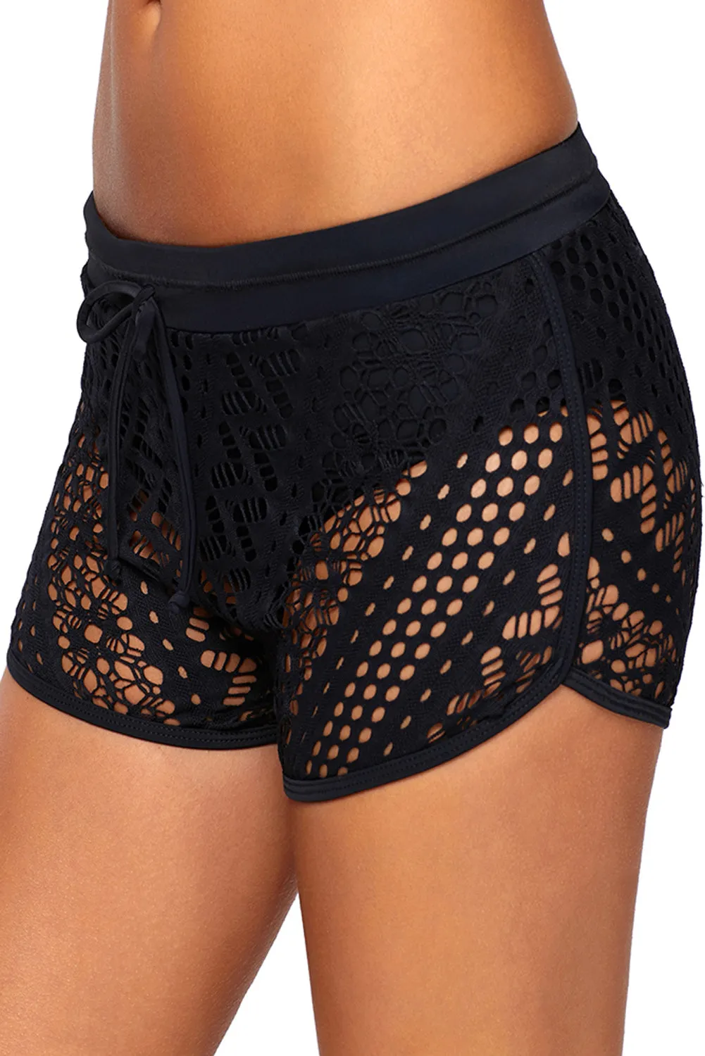 Black Hollow Out Lace Bottom Short