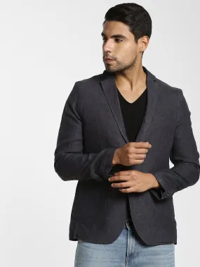 Black Jacquard Linen Blazer