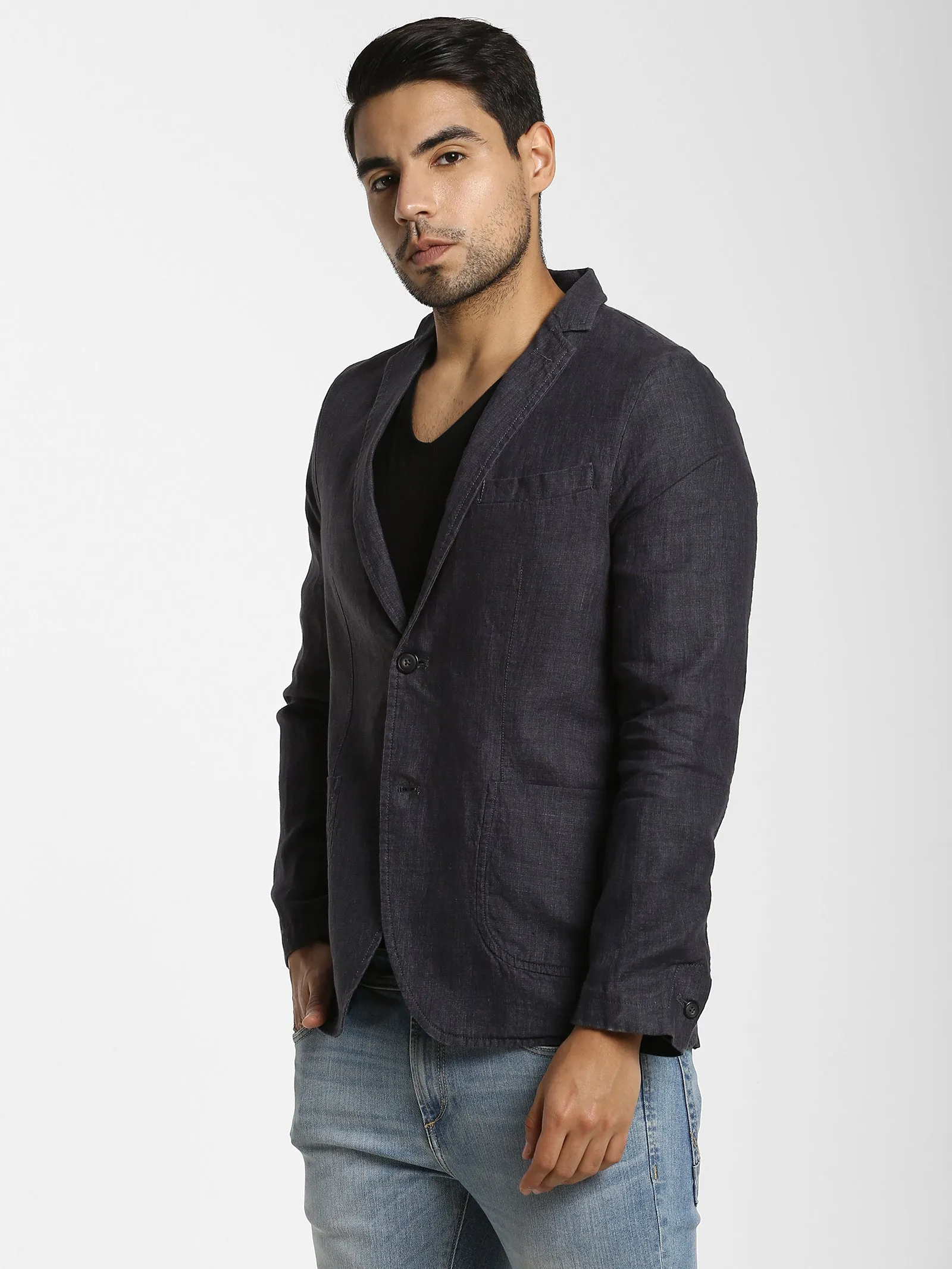 Black Jacquard Linen Blazer