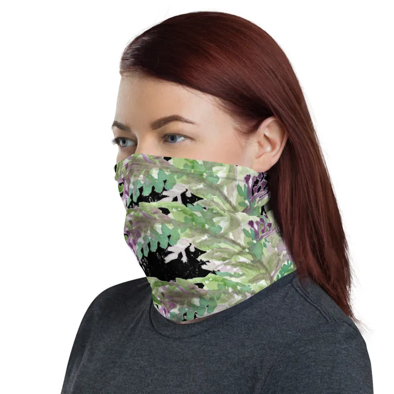 Black Lavender Face Mask Cover Shield, Flower Reusable Washable Bandana-Made in USA/EU