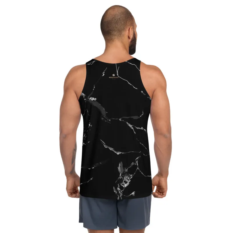 Black Marble Unisex Tank Top, Marbled Men's Fashion Stylish Top For Men-Made in USA/EU