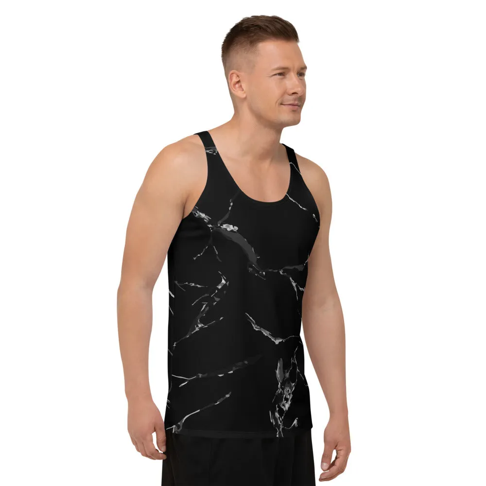 Black Marble Unisex Tank Top, Marbled Men's Fashion Stylish Top For Men-Made in USA/EU