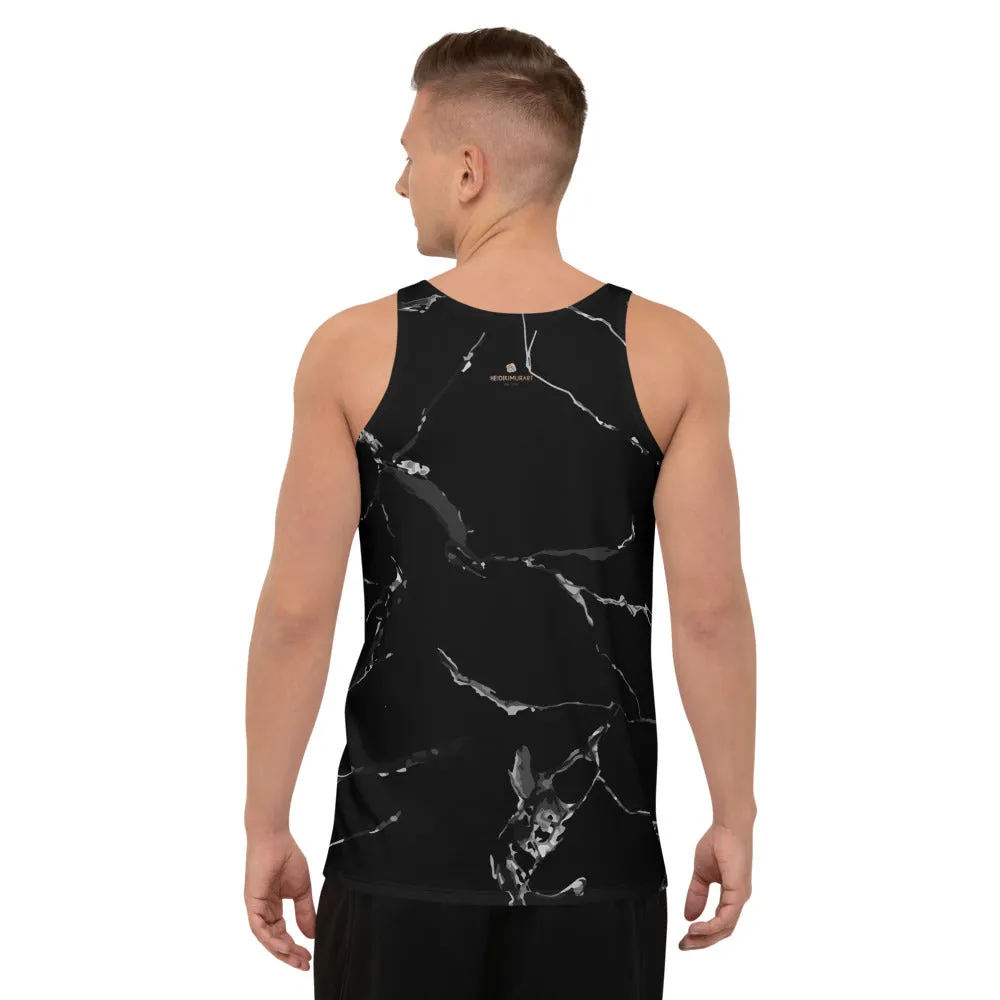 Black Marble Unisex Tank Top, Marbled Men's Fashion Stylish Top For Men-Made in USA/EU