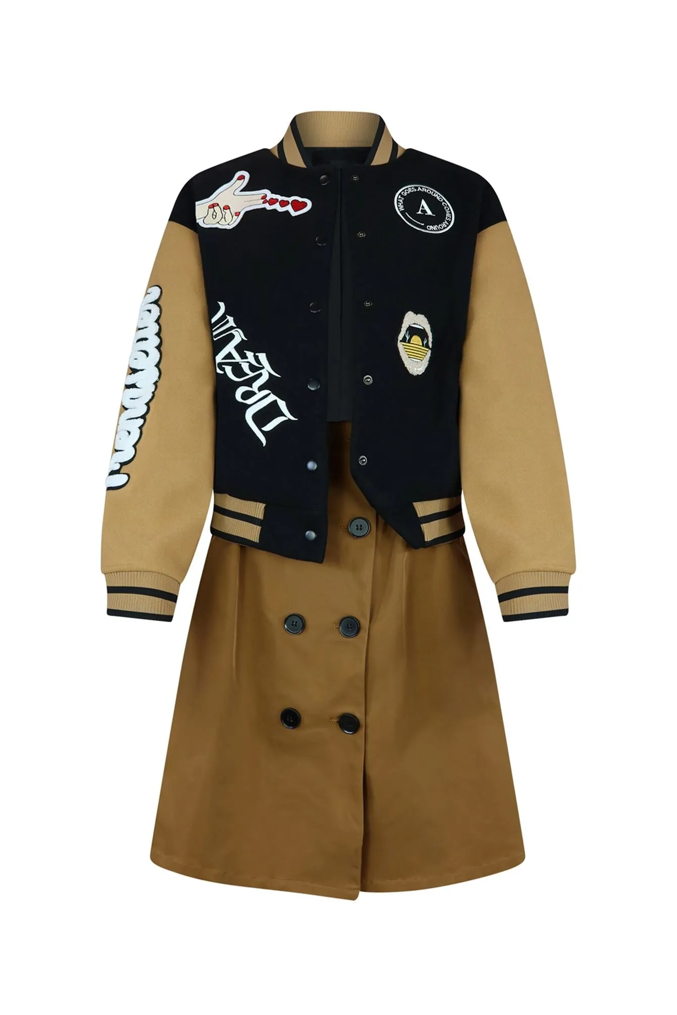 Black Queen Varsity Jacket Trench Dress