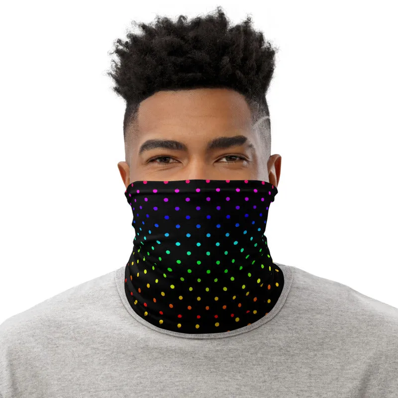 Black Rainbow Dots Neck Gaiter, Washable Bandana Face Mask Covering-Made in USA/EU