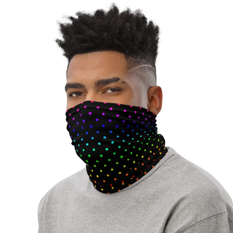 Black Rainbow Dots Neck Gaiter, Washable Bandana Face Mask Covering-Made in USA/EU