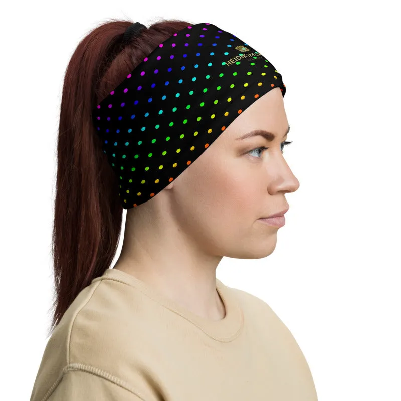 Black Rainbow Dots Neck Gaiter, Washable Bandana Face Mask Covering-Made in USA/EU