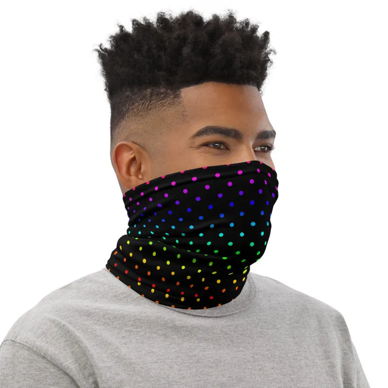 Black Rainbow Dots Neck Gaiter, Washable Bandana Face Mask Covering-Made in USA/EU