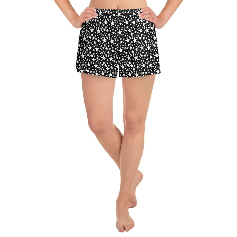 Black Star Women's Shorts, White Star Pattern Athletic Best Short Shorts- Made in USA/EU