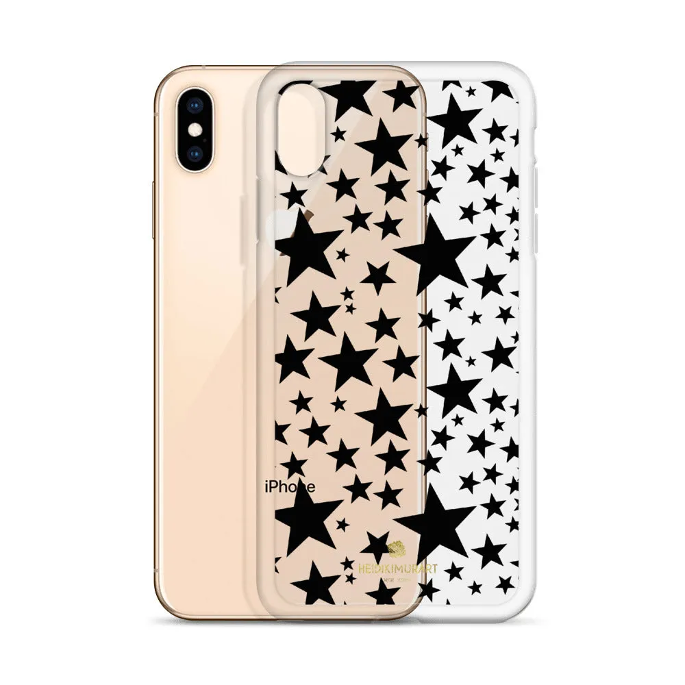 Black Stars Clear iPhone Case, Stars Pattern Transparent Clear Designer Phone Case- Made in USA/EU/MX