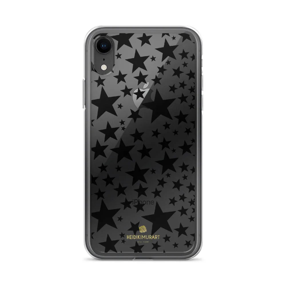 Black Stars Clear iPhone Case, Stars Pattern Transparent Clear Designer Phone Case- Made in USA/EU/MX