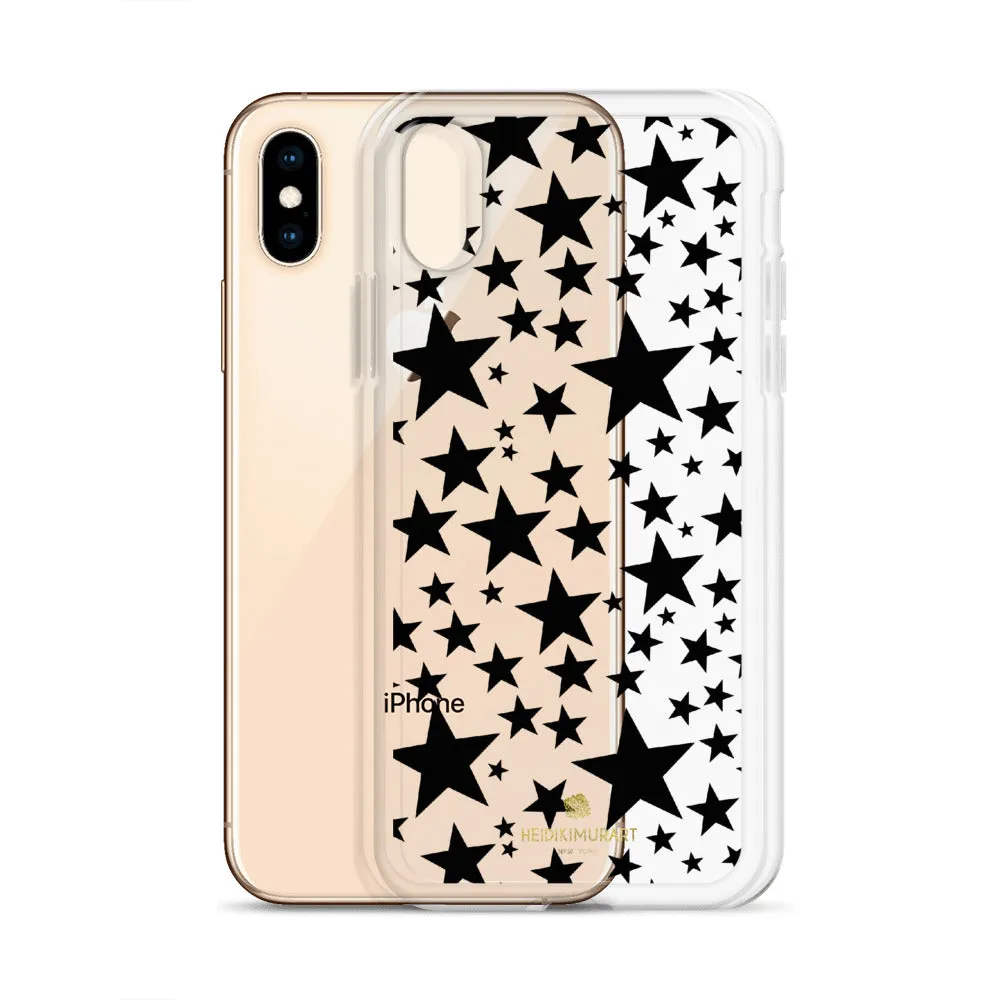 Black Stars Clear iPhone Case, Stars Pattern Transparent Clear Designer Phone Case- Made in USA/EU/MX