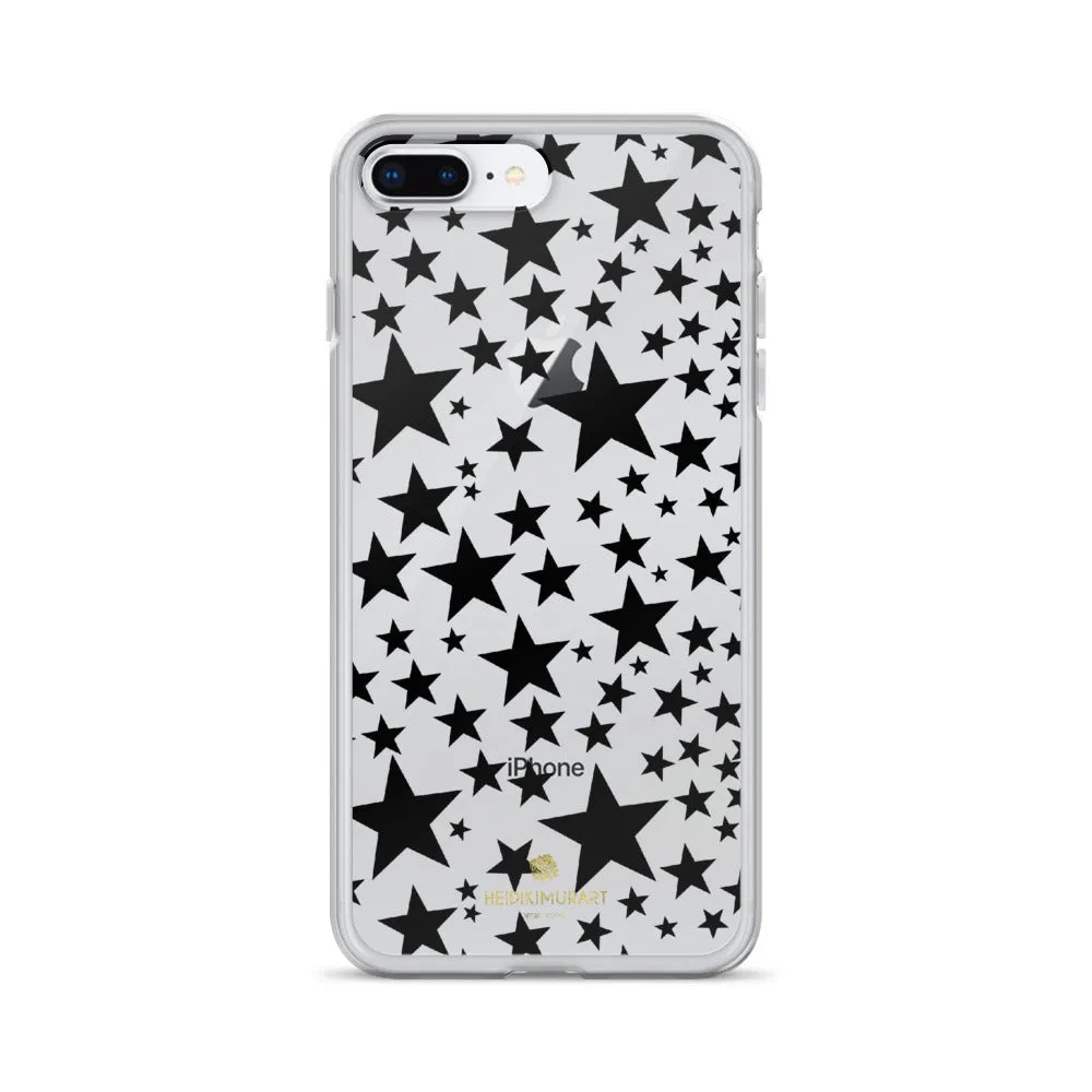 Black Stars Clear iPhone Case, Stars Pattern Transparent Clear Designer Phone Case- Made in USA/EU/MX