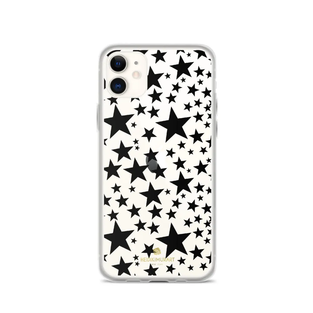 Black Stars Clear iPhone Case, Stars Pattern Transparent Clear Designer Phone Case- Made in USA/EU/MX