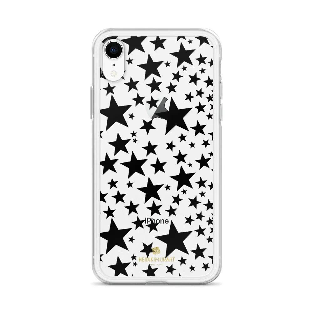 Black Stars Clear iPhone Case, Stars Pattern Transparent Clear Designer Phone Case- Made in USA/EU/MX