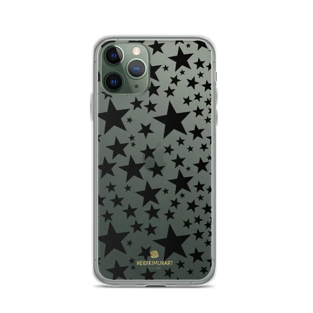 Black Stars Clear iPhone Case, Stars Pattern Transparent Clear Designer Phone Case- Made in USA/EU/MX