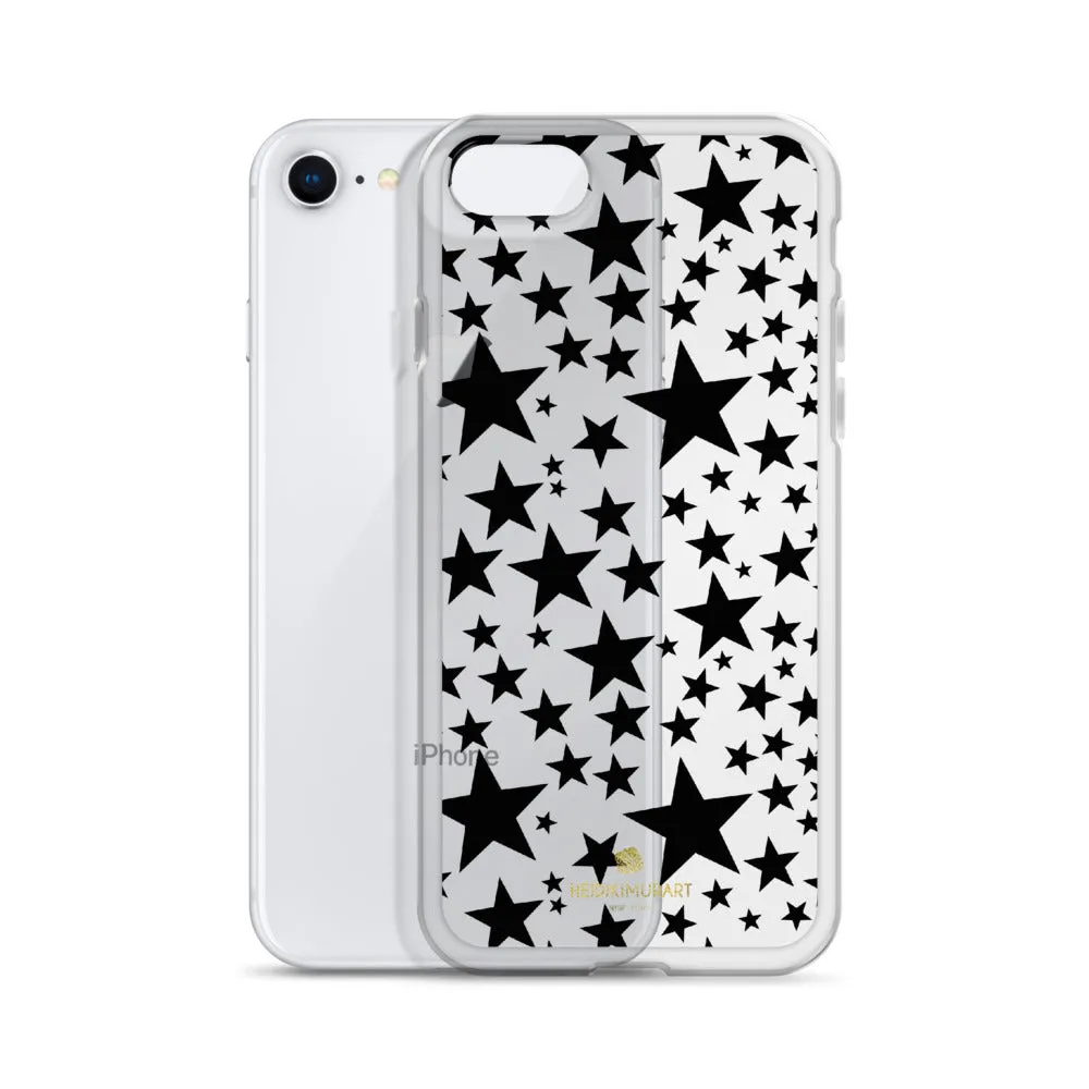 Black Stars Clear iPhone Case, Stars Pattern Transparent Clear Designer Phone Case- Made in USA/EU/MX