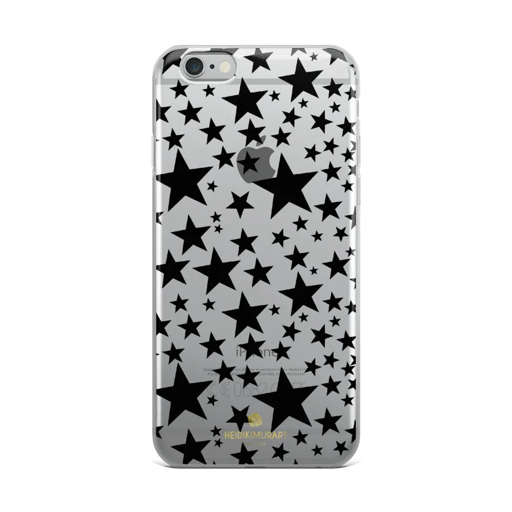 Black Stars Clear iPhone Case, Stars Pattern Transparent Clear Designer Phone Case- Made in USA/EU/MX