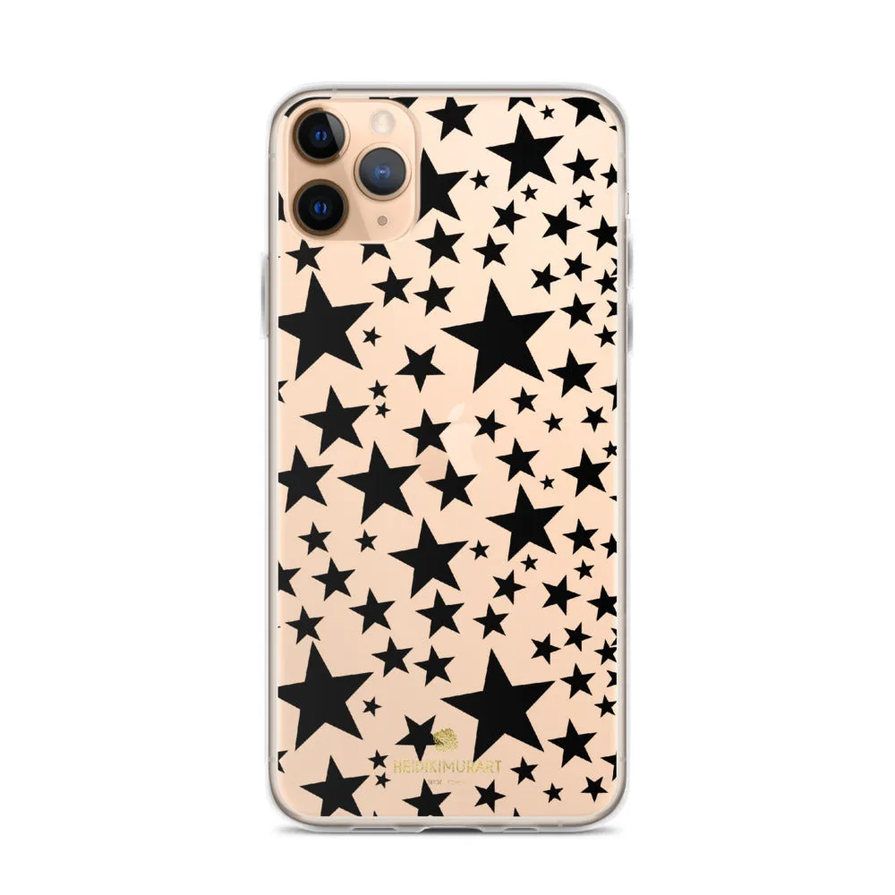 Black Stars Clear iPhone Case, Stars Pattern Transparent Clear Designer Phone Case- Made in USA/EU/MX