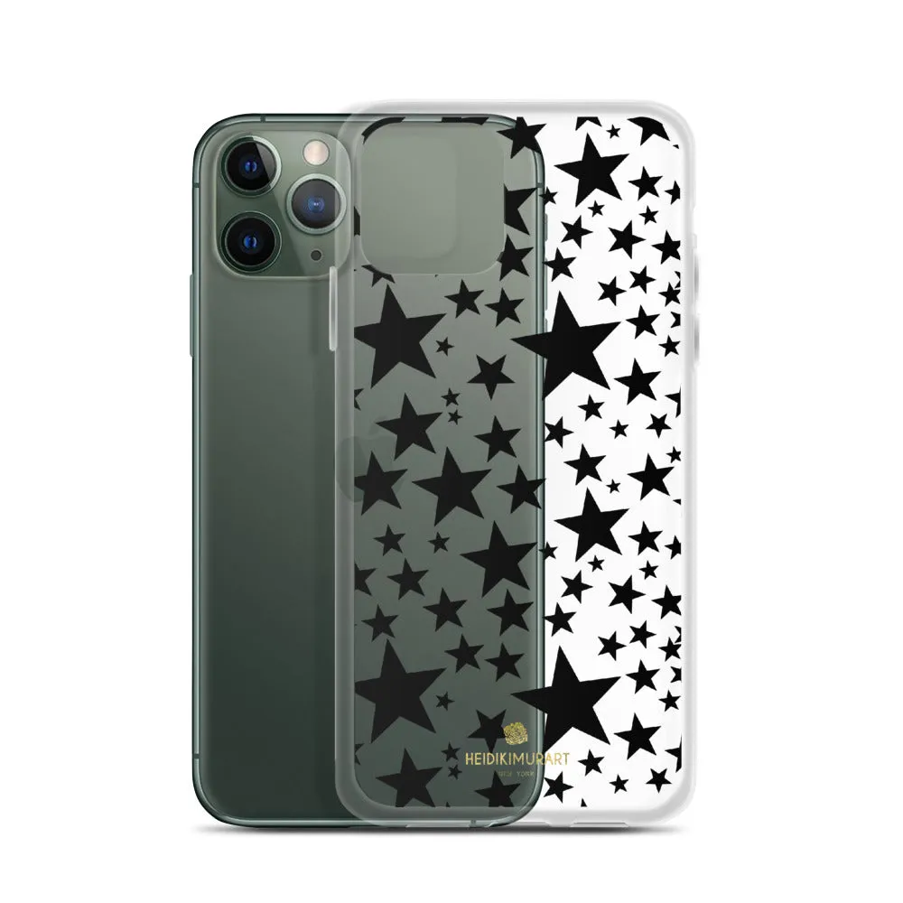 Black Stars Clear iPhone Case, Stars Pattern Transparent Clear Designer Phone Case- Made in USA/EU/MX