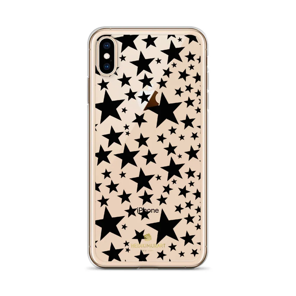 Black Stars Clear iPhone Case, Stars Pattern Transparent Clear Designer Phone Case- Made in USA/EU/MX