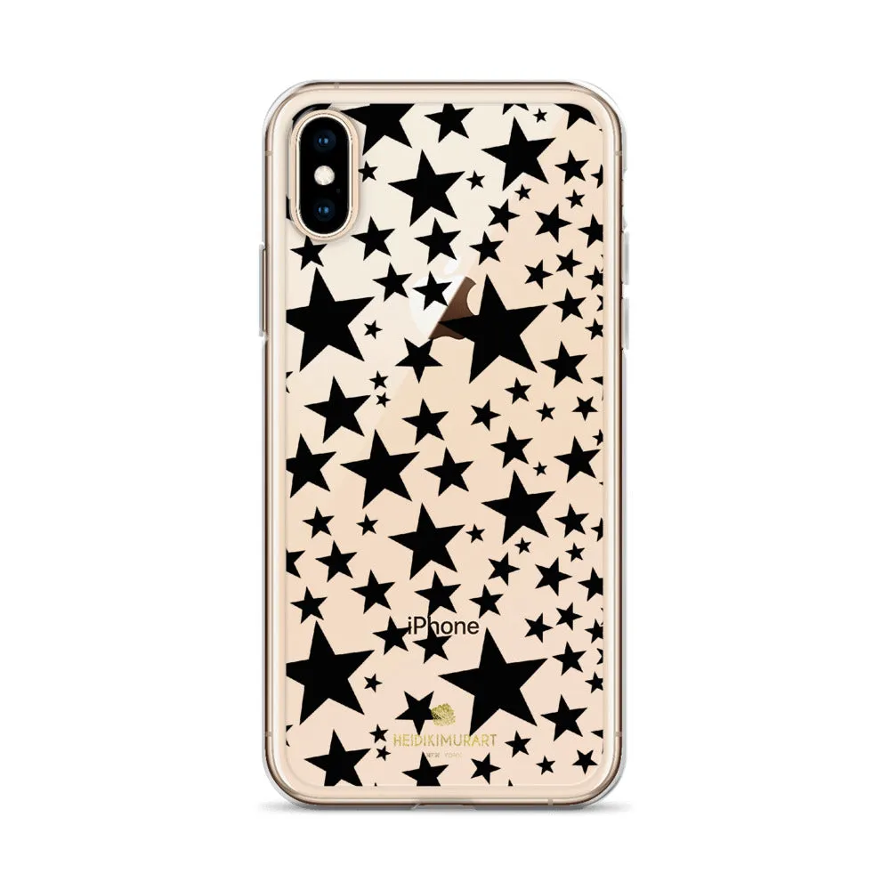 Black Stars Clear iPhone Case, Stars Pattern Transparent Clear Designer Phone Case- Made in USA/EU/MX