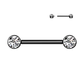 Black Titanium Internally Threaded Flat Gem Nipple Barbells