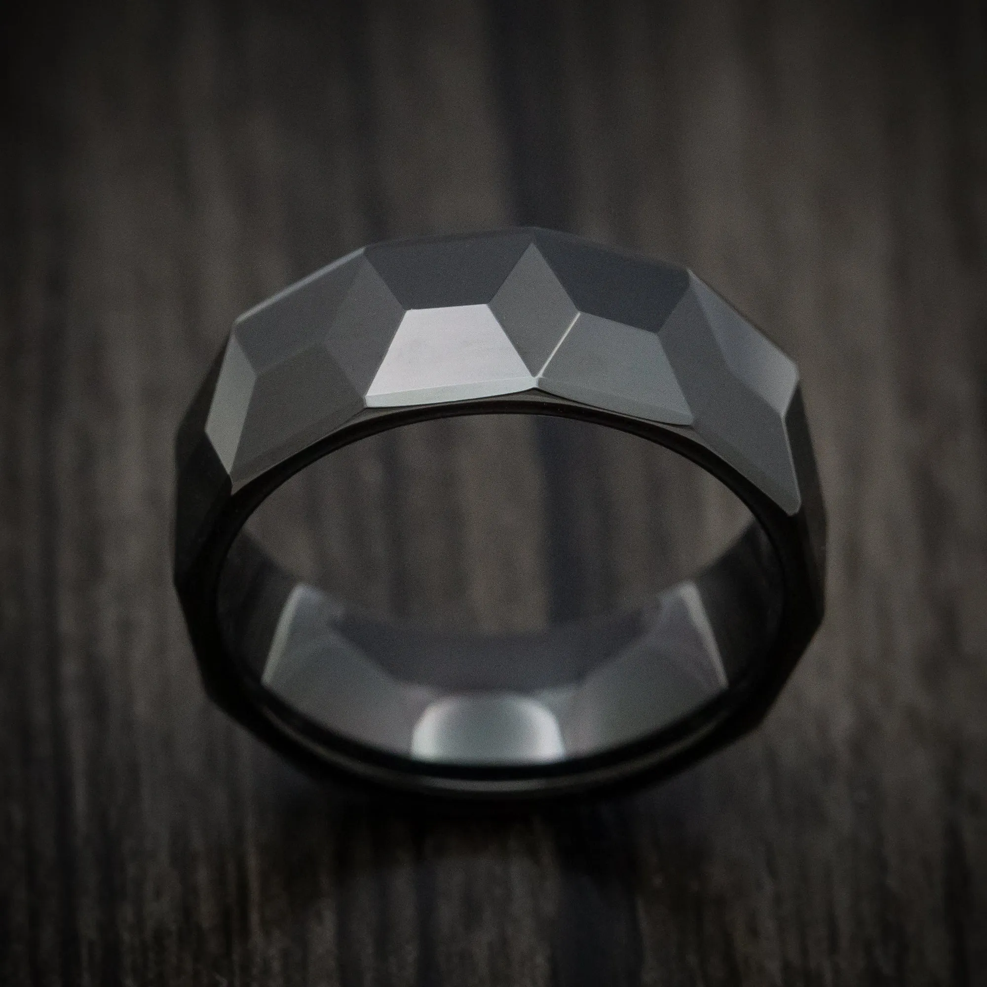 Black Tungsten Carbide Geometric Men's Ring Custom Made Band